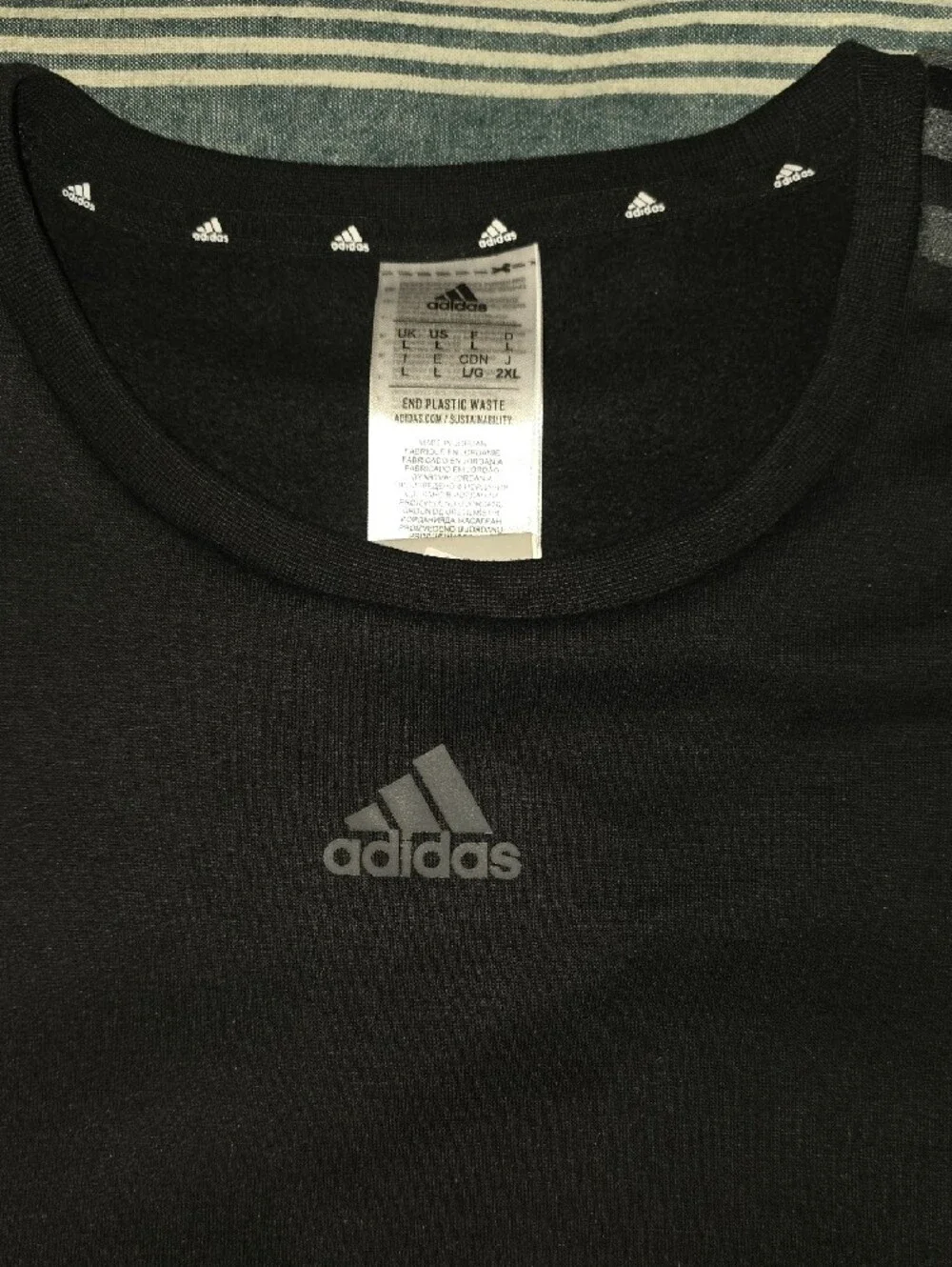 adidas Black Crewneck with Dark Gray Shoulder Stripes